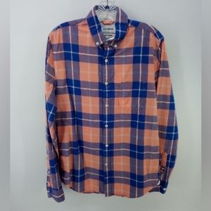 Express Soft Wash Plaid Blue Peach Casual Button Down Shirt 2015 Small